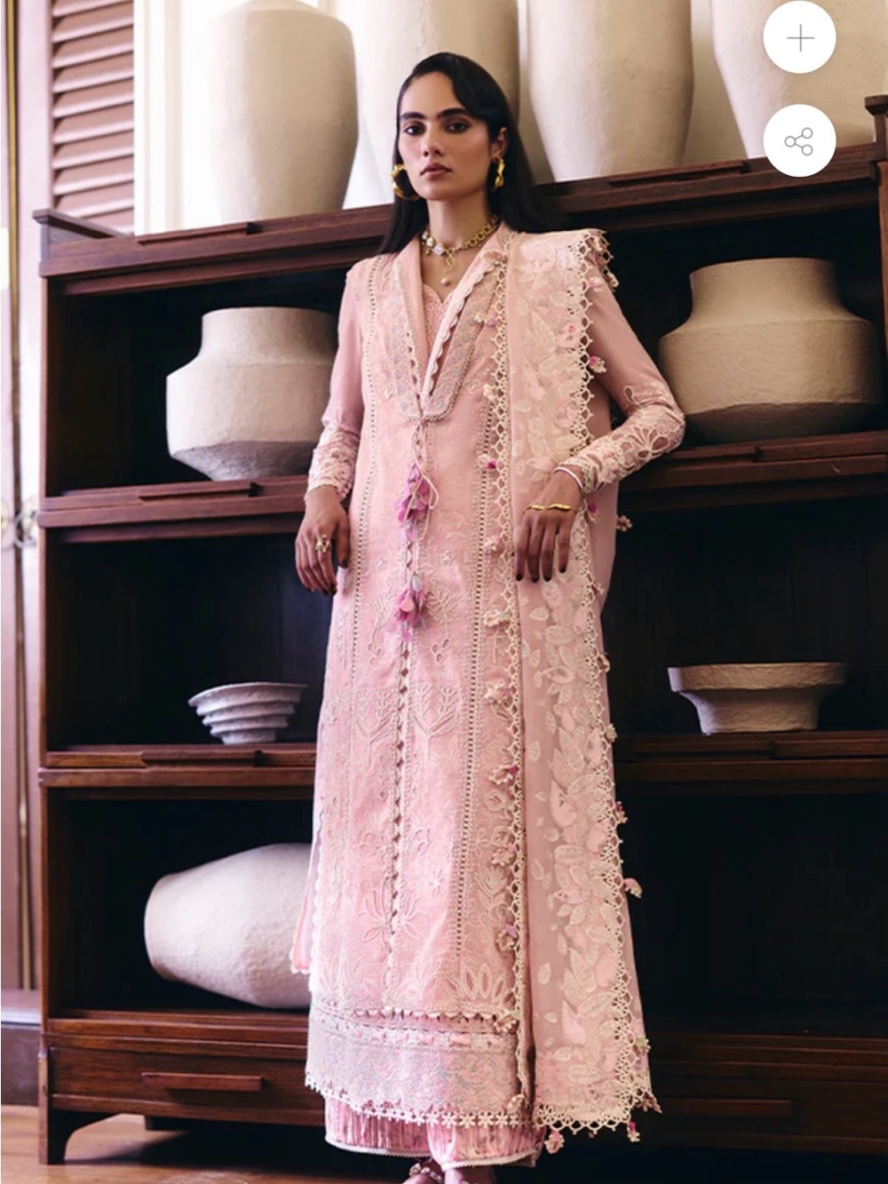 Elegant Pink Long Sleeve Embroidered Dress